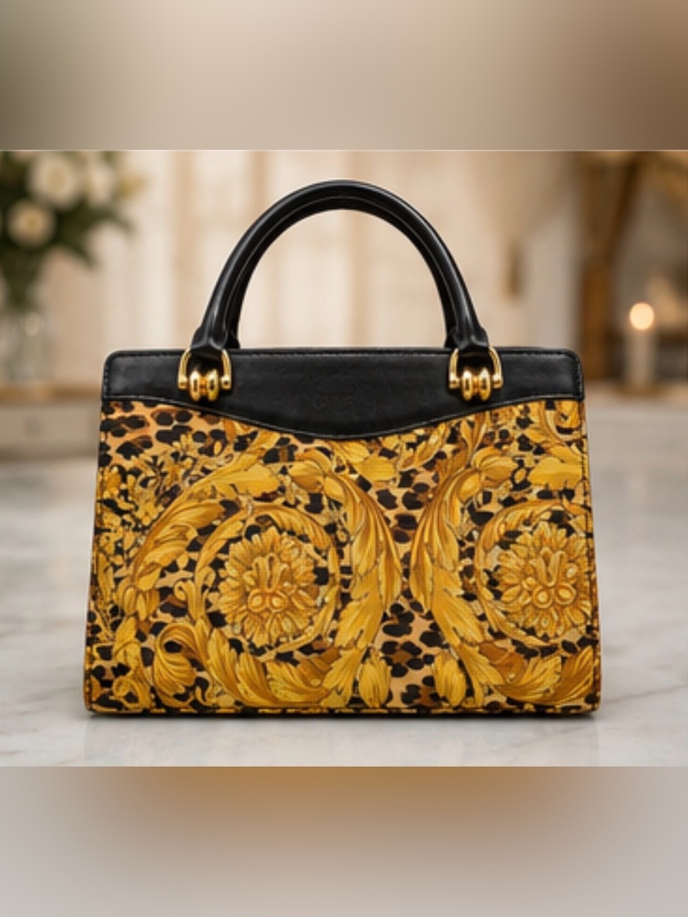 Gianni Versace Vintage Baroque Leopard Top Handle Satchel Shoulder Bag - Picture 3 of 11